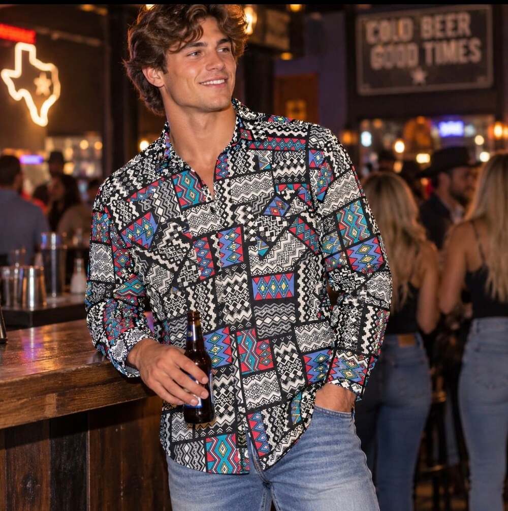 Vintage Western Plains Trading Co Shirt Mens L Aztec Geometric Southwestern 90s